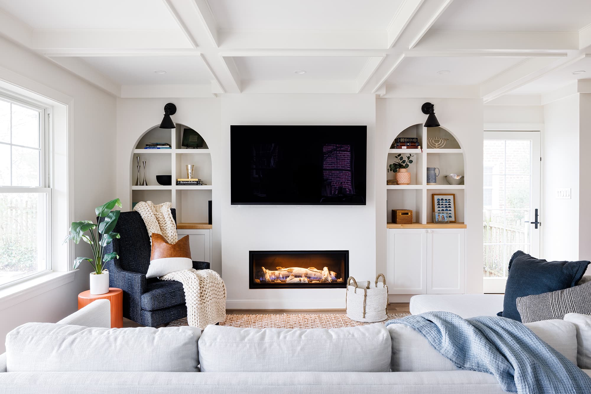 Modern bright living room with premium wood-look flooring installed by SHUCHAN FLOORING